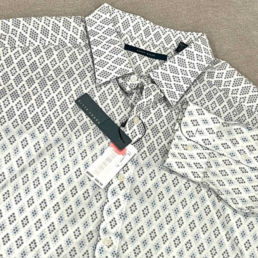 Perry Ellis Men's Geometric Pattern Shirt - Black & White